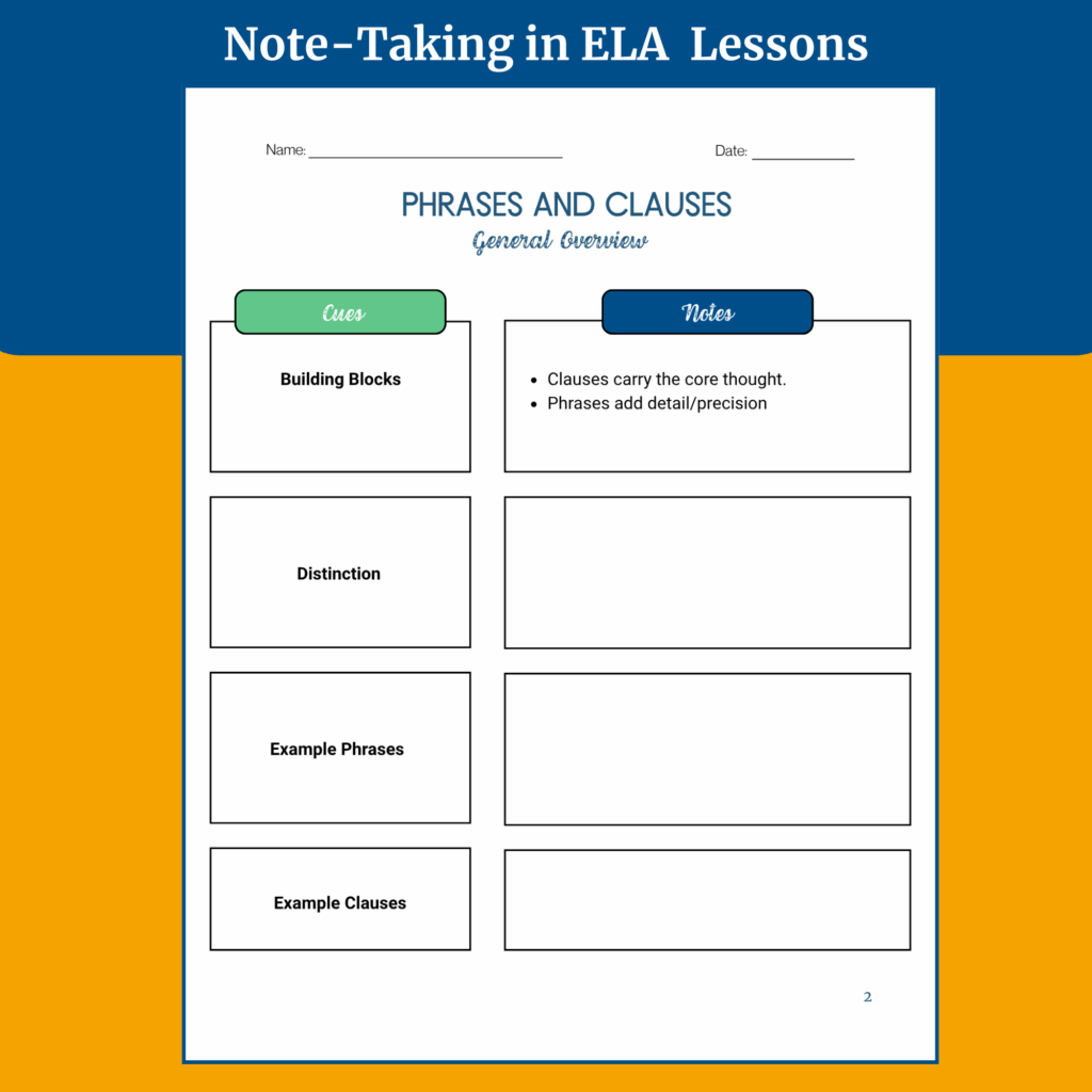 Note-Taking in ELA Lessons