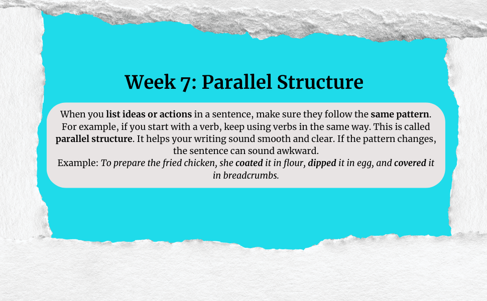 Clear weekly explanatory grammar notes