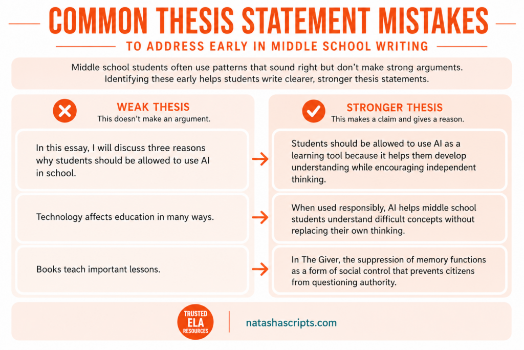 Address common thesis statement mistakes middle school