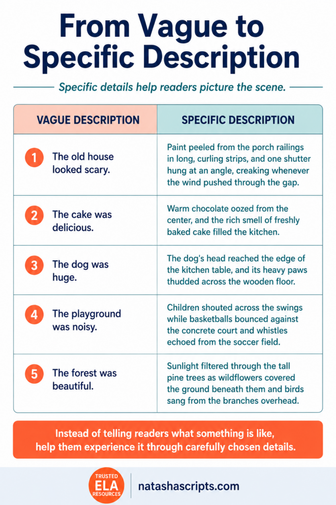From vague writing to specific description (middle school)