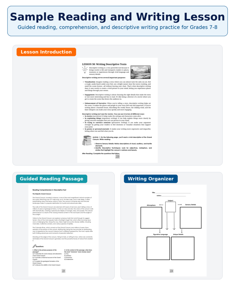 Sample Reading and Writing Lesson 7th and 8th Grade