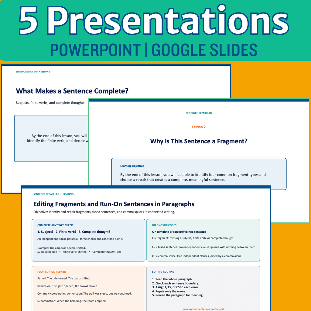 Sentence repair lab: 5 no-prep lessons for sentence repair and paragraph editing for grades 7-12