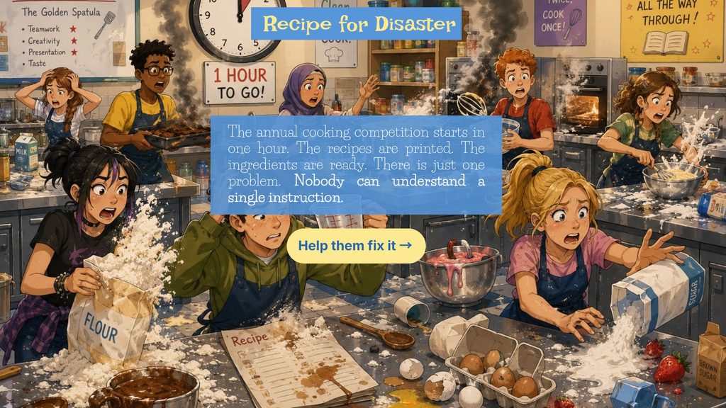 Recipe for Disaster interactive grammar game